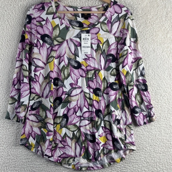JM Collection Tops - NWT JM Collection Womens White Purple Floral 3/4 Sleeve Pullover Blouse S SMALL